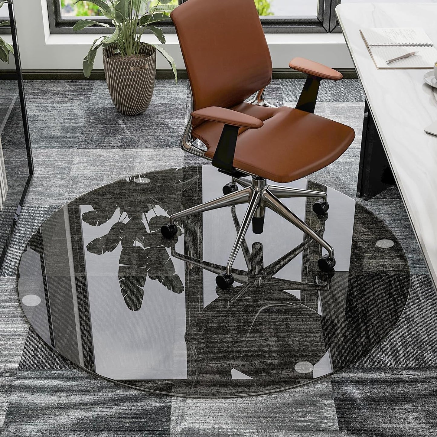 46" x 46" Round Tempered Glass Chair Mat for Carpet & Hardwood, Heavy-Duty Glass Floor Mat for