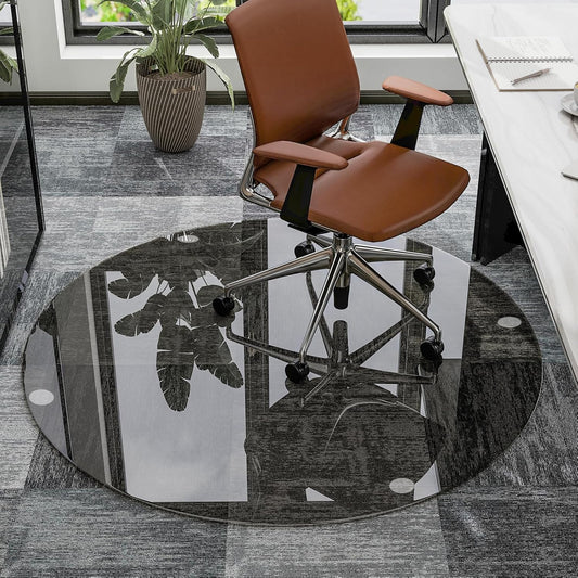 55" x 55" Round Tempered Glass Chair Mat for Carpet & Hardwood, Heavy-Duty Glass Floor Mat for