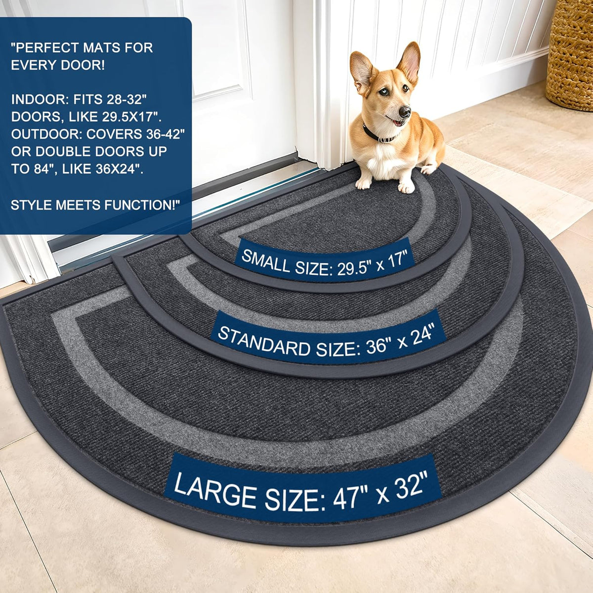OLANLY Half Circle Door Mat Indoor Outdoor Entrance Welcome, Waterproof All-Season, All-Weather