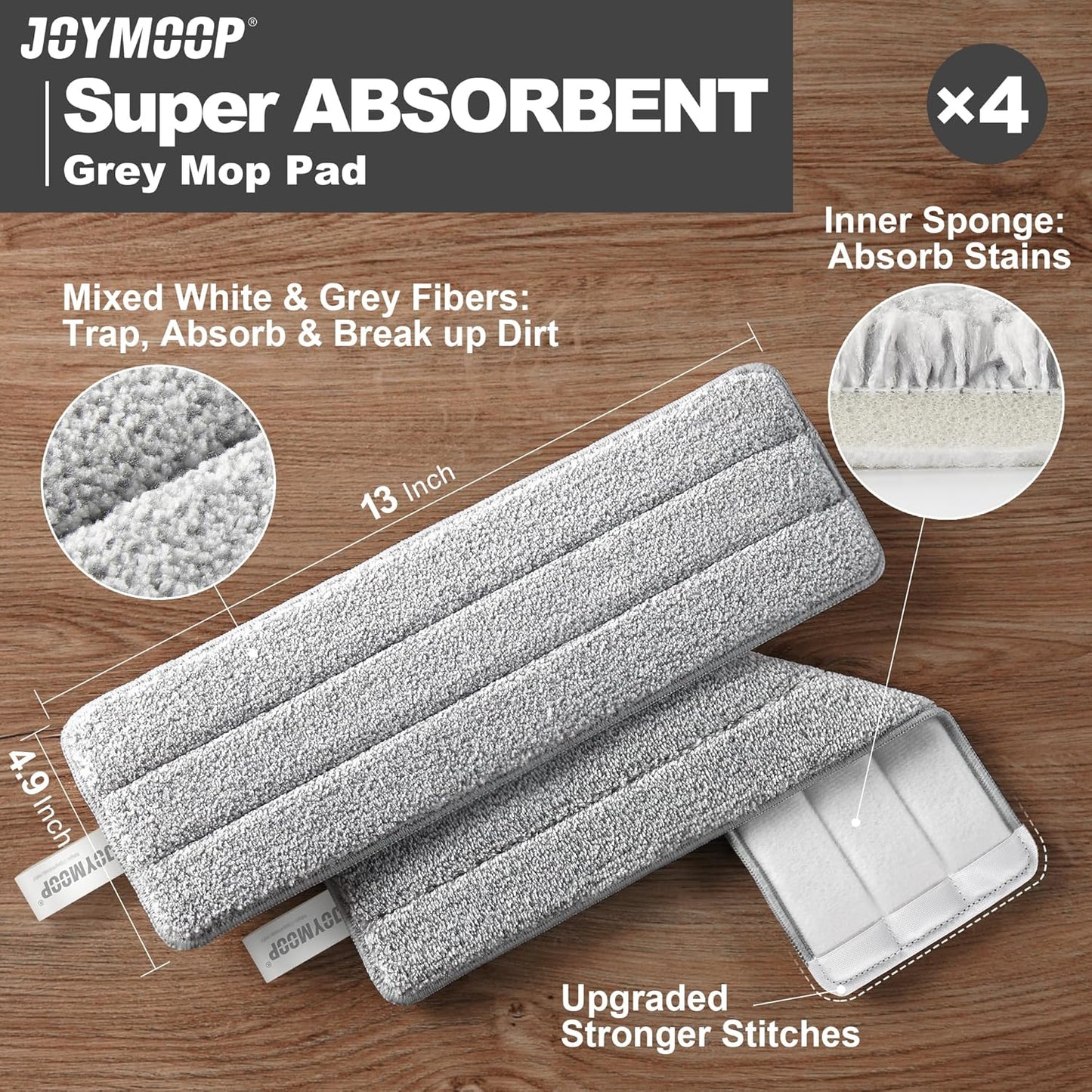 JOYMOOP Flat Mop Pads, Microfiber Mop Cleaning Pads, Washable Pads, Pads Replacement Flat Mop or