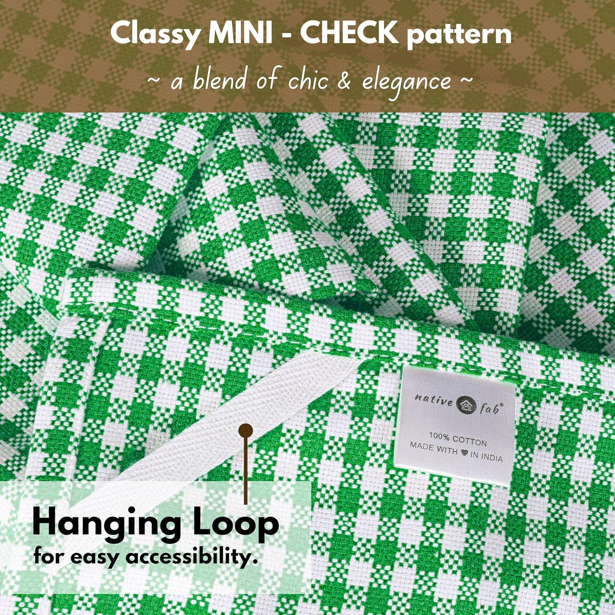 Native Fab Set of 12 Gingham Mini Check Kitchen Towels 16"x26" - Cotton Dish Towels - Soft