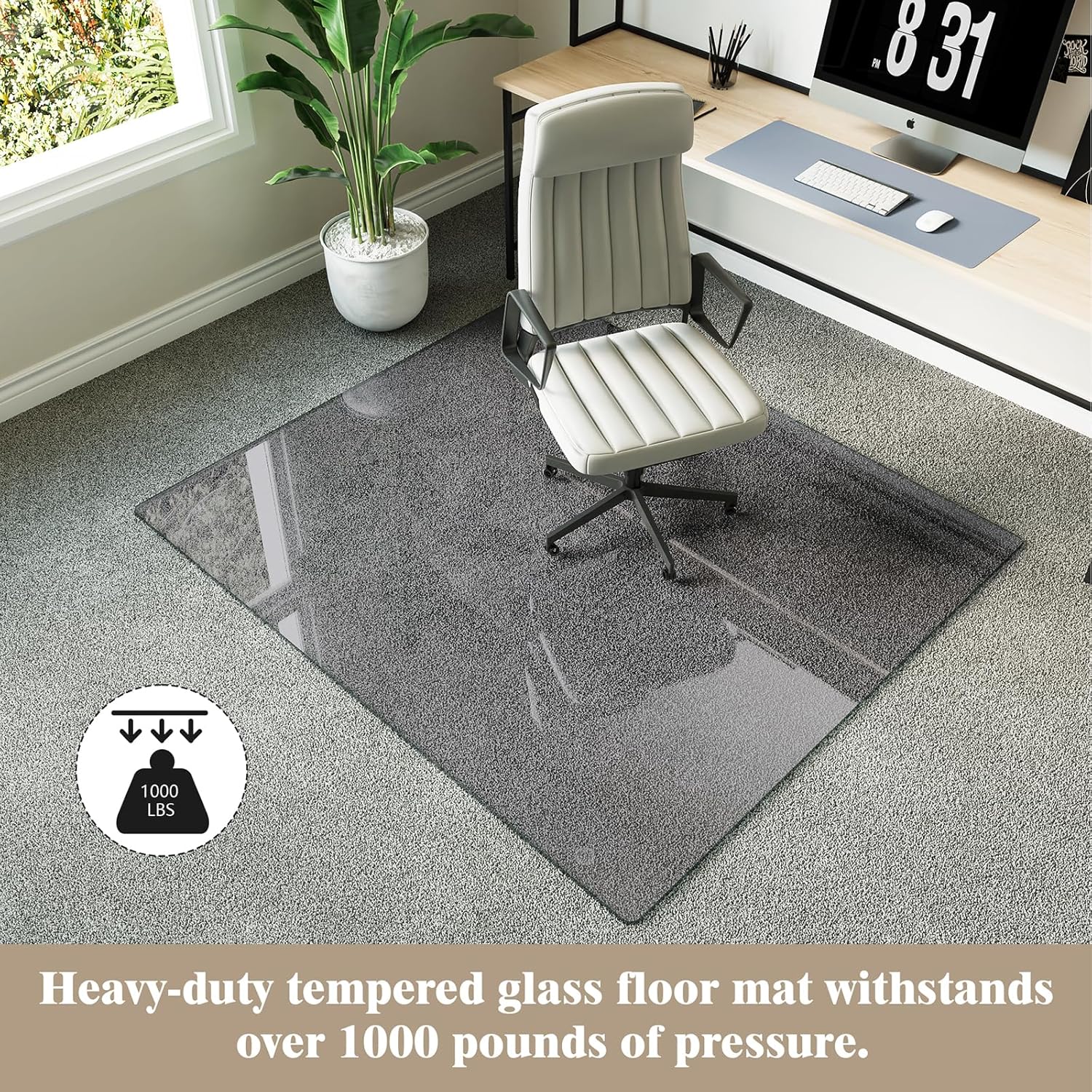 Koonmi Tempered Glass Chair Mat for Hardwood Floors & Carpets, 42" x 48“ Grey Heavy Duty Office