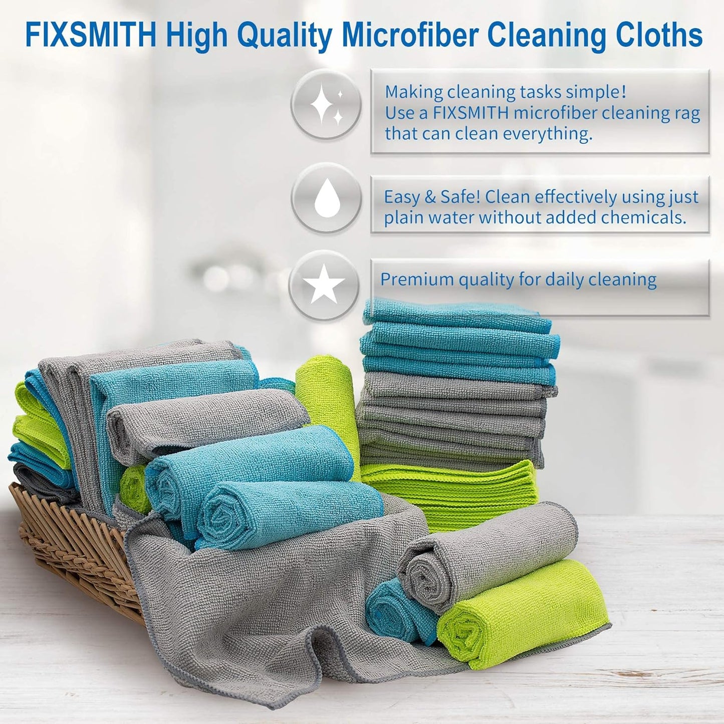 FIXSMITH Microfiber Cleaning Cloth - Pack of 50, Microfiber Towels for Cars 16 x 12 in, Highly