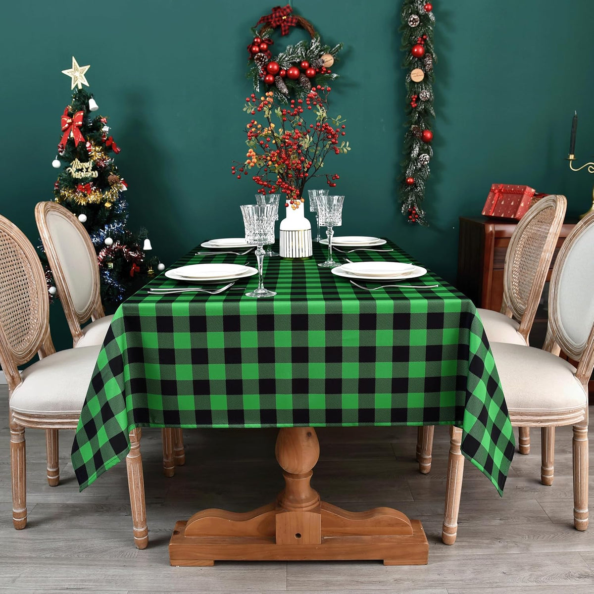 Waterproof Gingham Festive Tablecloth Fabric - Oblong 52x70 Inch Classic Buffalo Tartan Table Cloth