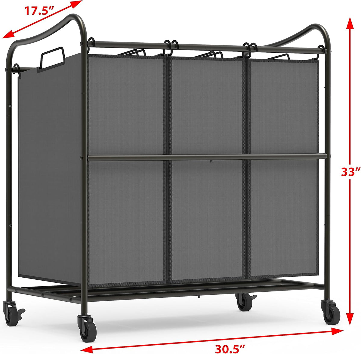 Simple Houseware Heavy Duty 3-Bag Laundry Sorter Rolling Cart, Dark Grey – Durable Triple Laundry