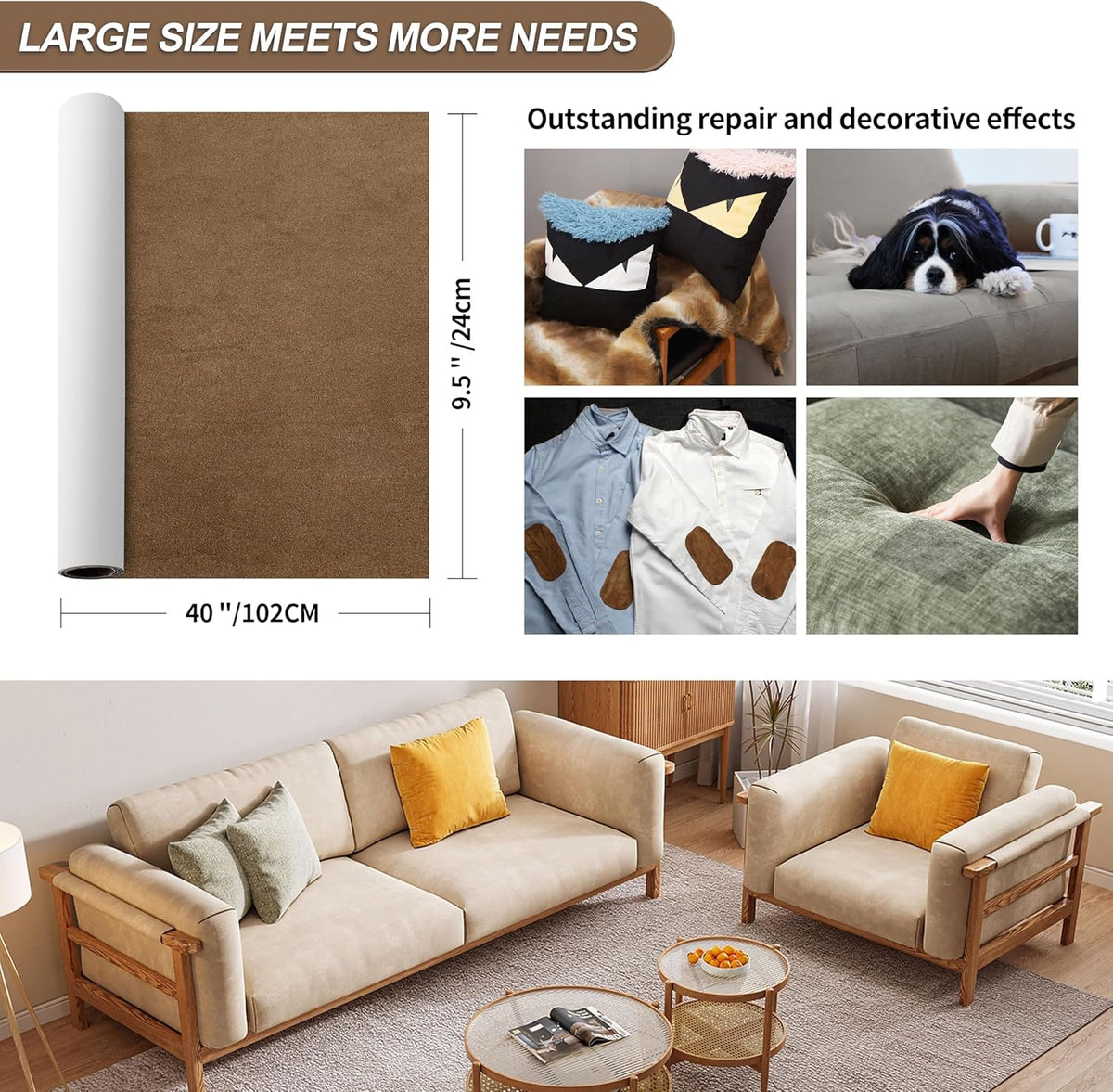 Azobur Sofa Repair Patch - Oversized Microfiber Patch, Self Adhesive Fabric, Super Cost-Effective