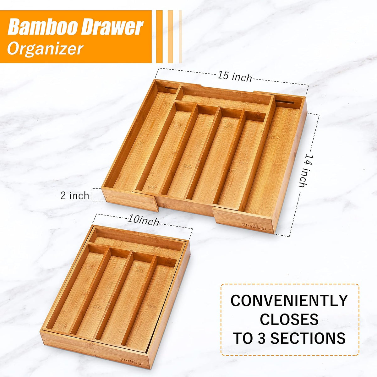 Bellsal Silverware Organizer Kitchen Drawer Organizer Expandable Bamboo Utensil Holder Cutlery Tray