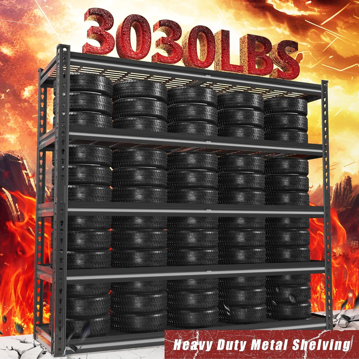 48" W Garage Shelving Heavy Duty,5-Tier Storage Shelves,3030LBS Adjustable Metal Shelving Units for