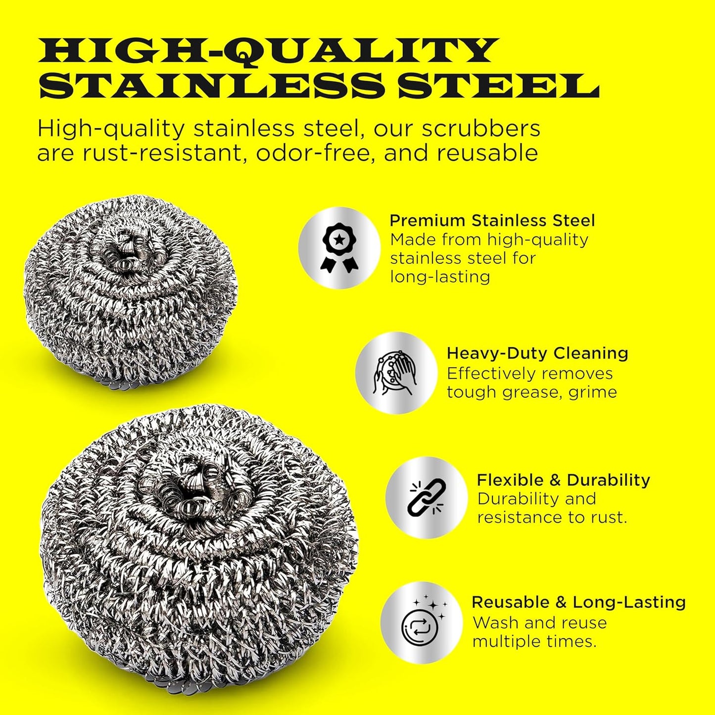 6 Pcs Simba Stainless Steel Wool Scrubber Pads for Cleaning Pans, Pots, Dishes, Ovens, Grills