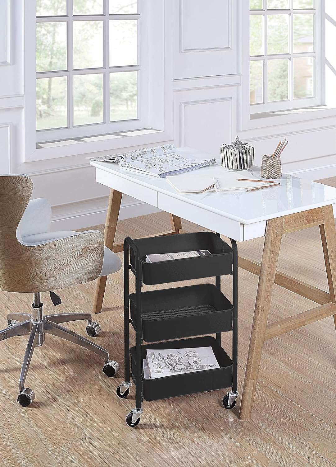 SunnyPoint 3-Tier Delicate Compact Rolling Metal Storage Organizer - Mobile Utility Cart