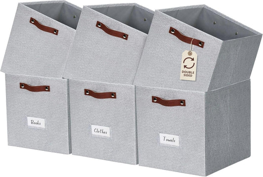 DECOMOMO Storage Cubes, 13x13x13 Storage Cube Bins with Labels, Fabric Organizer Bins (13" / 6pcs