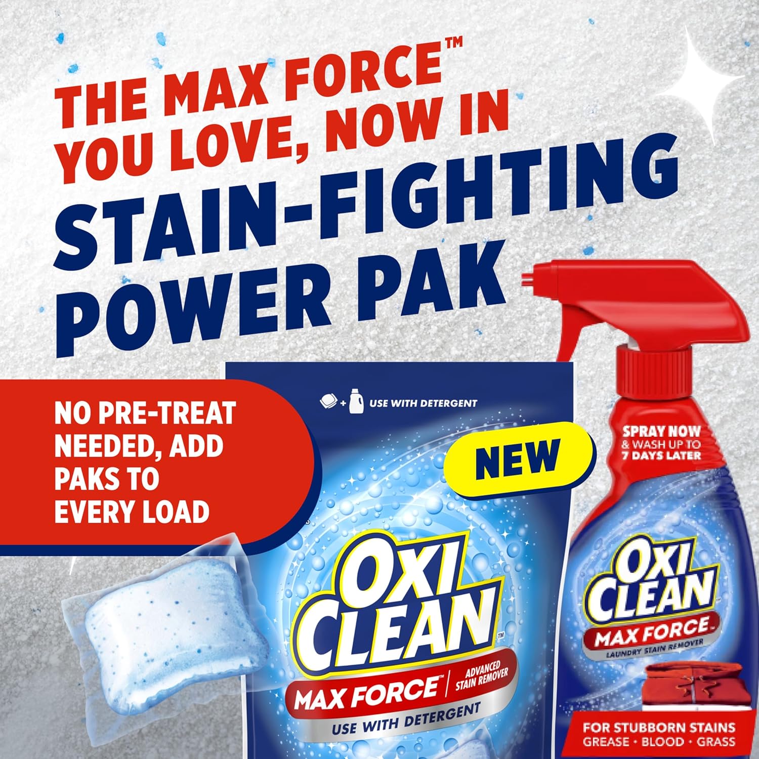 OxiClean Max Force Advanced Stain Remover Power Paks, Use with Detergent to Remove Stubborn Stains