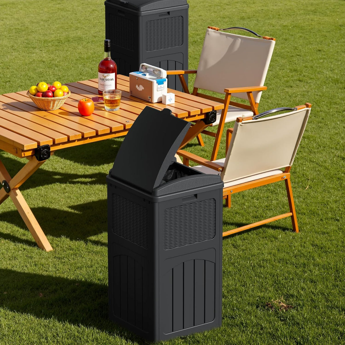 Devoko 33 Gallon Outdoor Trash Can with Dual Lid, Heavy Duty Waterproof Resin Garbage Bins Outside