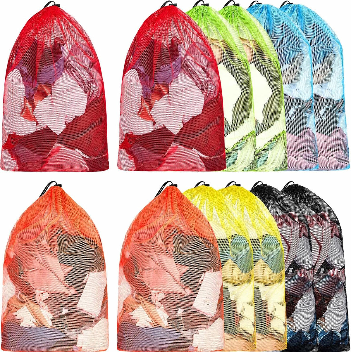 Berlune 12 Pcs Large Laundry Bag Colorful Extra Large Mesh Laundry Bag Bulk with Drawstring Heavy