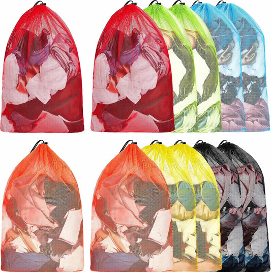 Berlune 12 Pcs Large Laundry Bag Colorful Extra Large Mesh Laundry Bag Bulk with Drawstring Heavy
