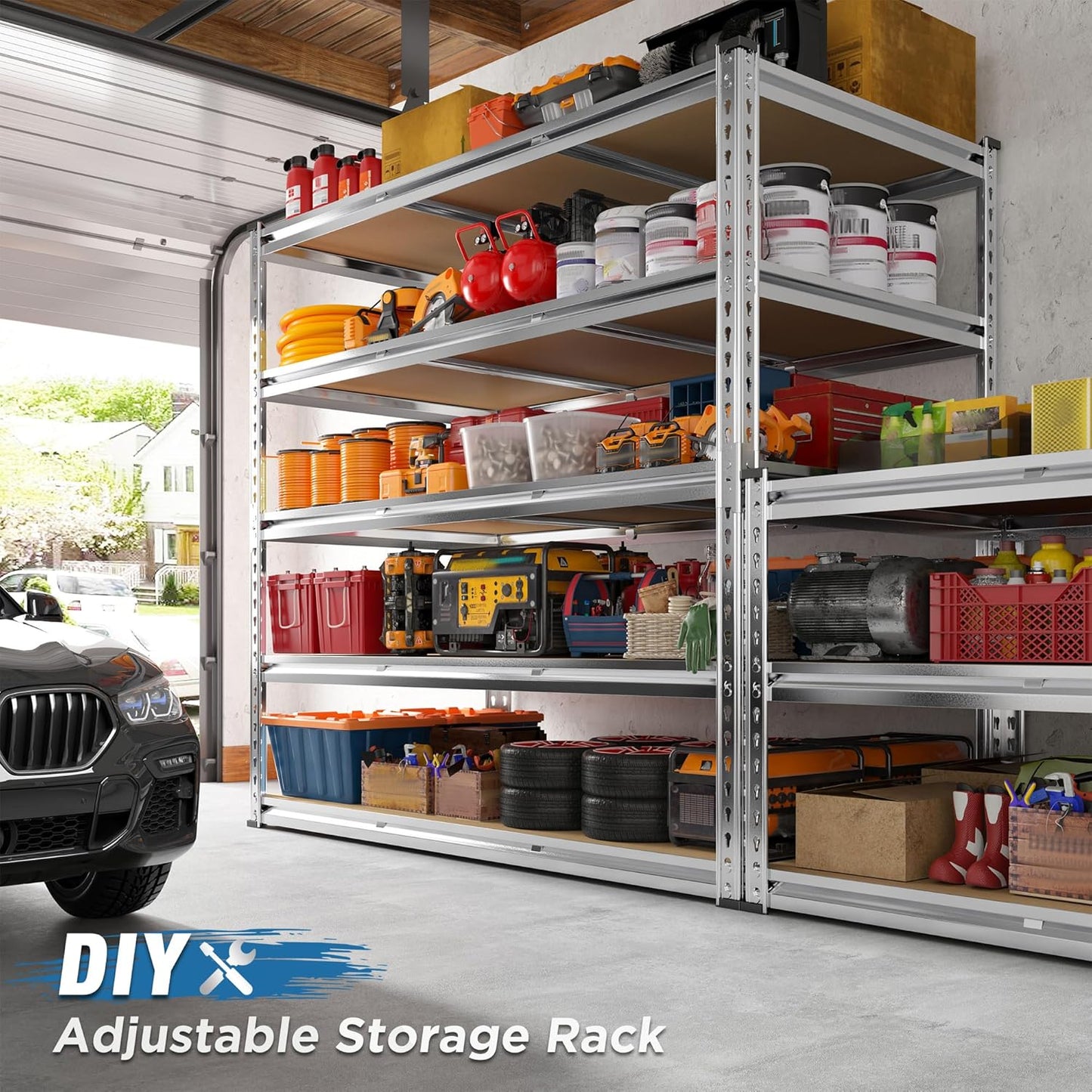 REIBII Garage Shelving, 5 Tier Storage Shelves Load 3020LBS, Adjustable Garage Shelving Heavy Duty