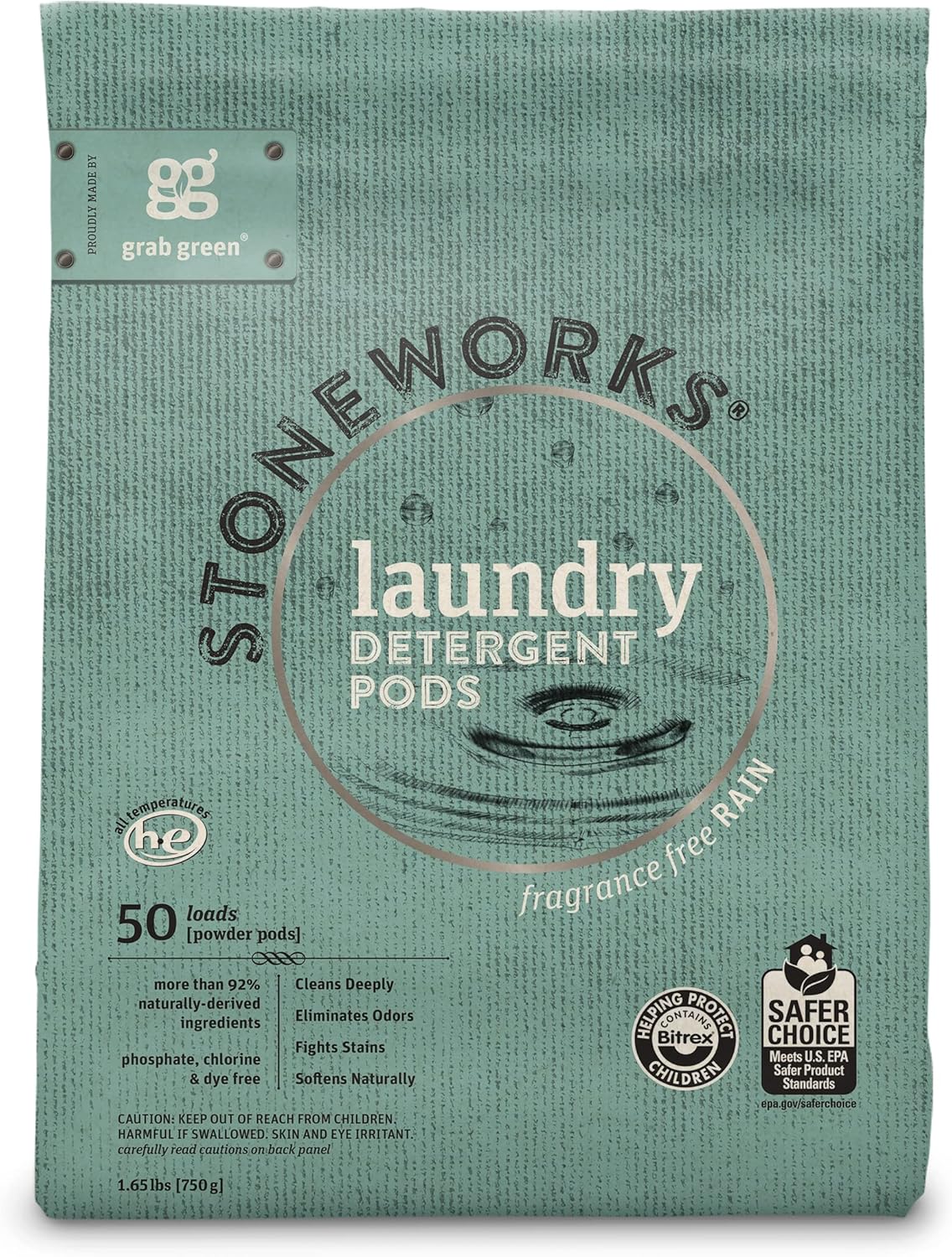 Grab Green Stoneworks Laundry Detergent Pods and Dryer Sheet Bundle, 50 Count Pods and 80 Dryer