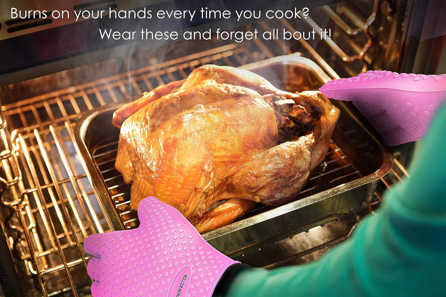 KITCHEN PERFECTION Silicone Smoker Oven Gloves -Extreme Heat Resistant BBQ Gloves-Handle Hot Food