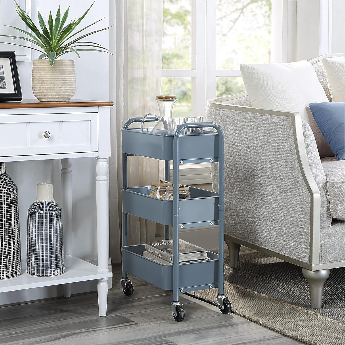 SunnyPoint 3-Tier Delicate Compact Rolling Metal Storage Organizer - Mobile Utility Cart