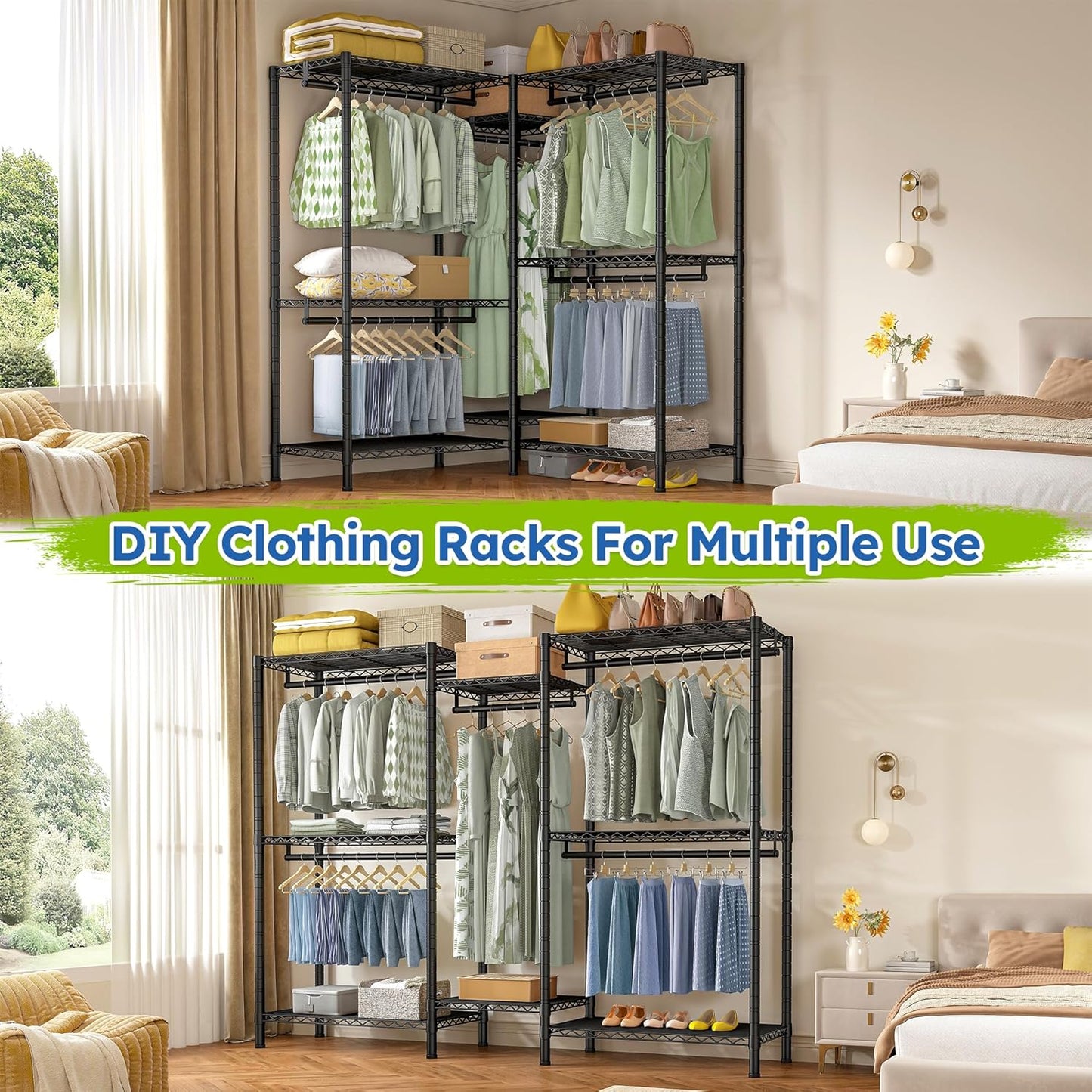 Raybee Clothes Rack Heavy Duty，Clothing Racks for Hanging Clothes with 5 Adjustable Hanging Rods