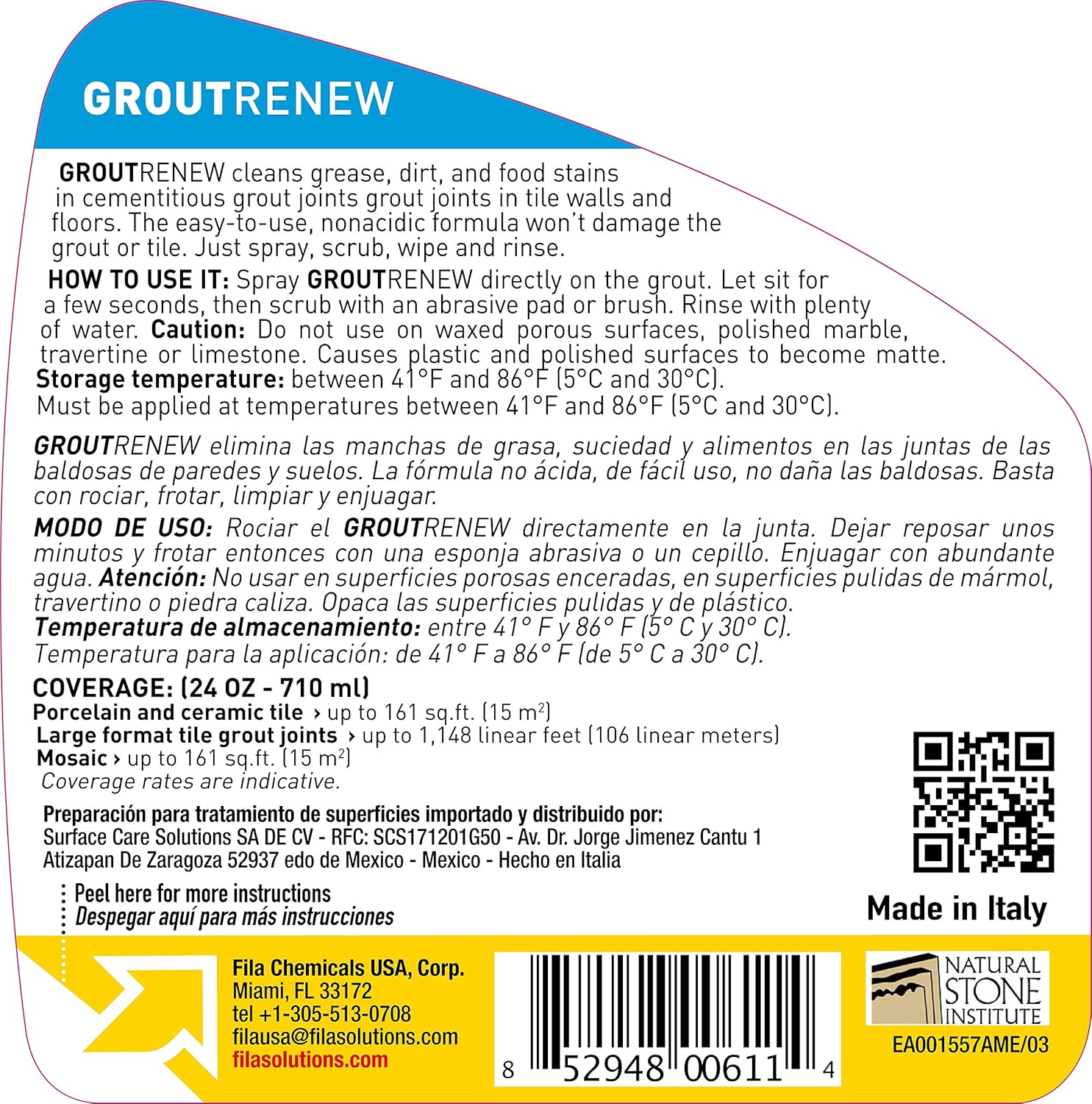 FILA Filagrout Net 24 OZ, Grout Cleaner for Tile Floors, Ceramic Tile and Porcelain Tile, Non-acid