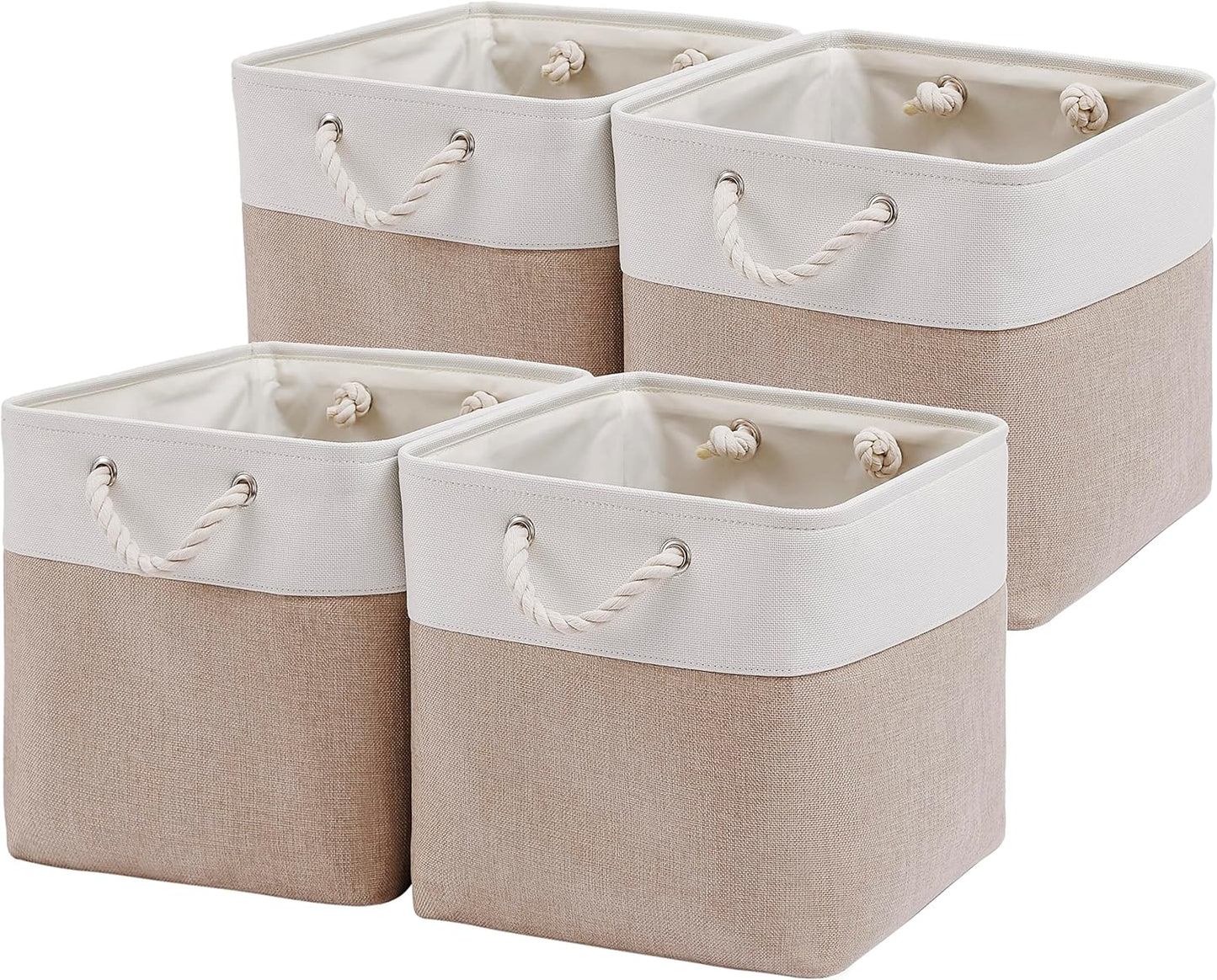 13 x 13 Inch Cube Storage Bins, 4 Pack Large Collapsible Fabric Storage Bin with Ropes, Foldable