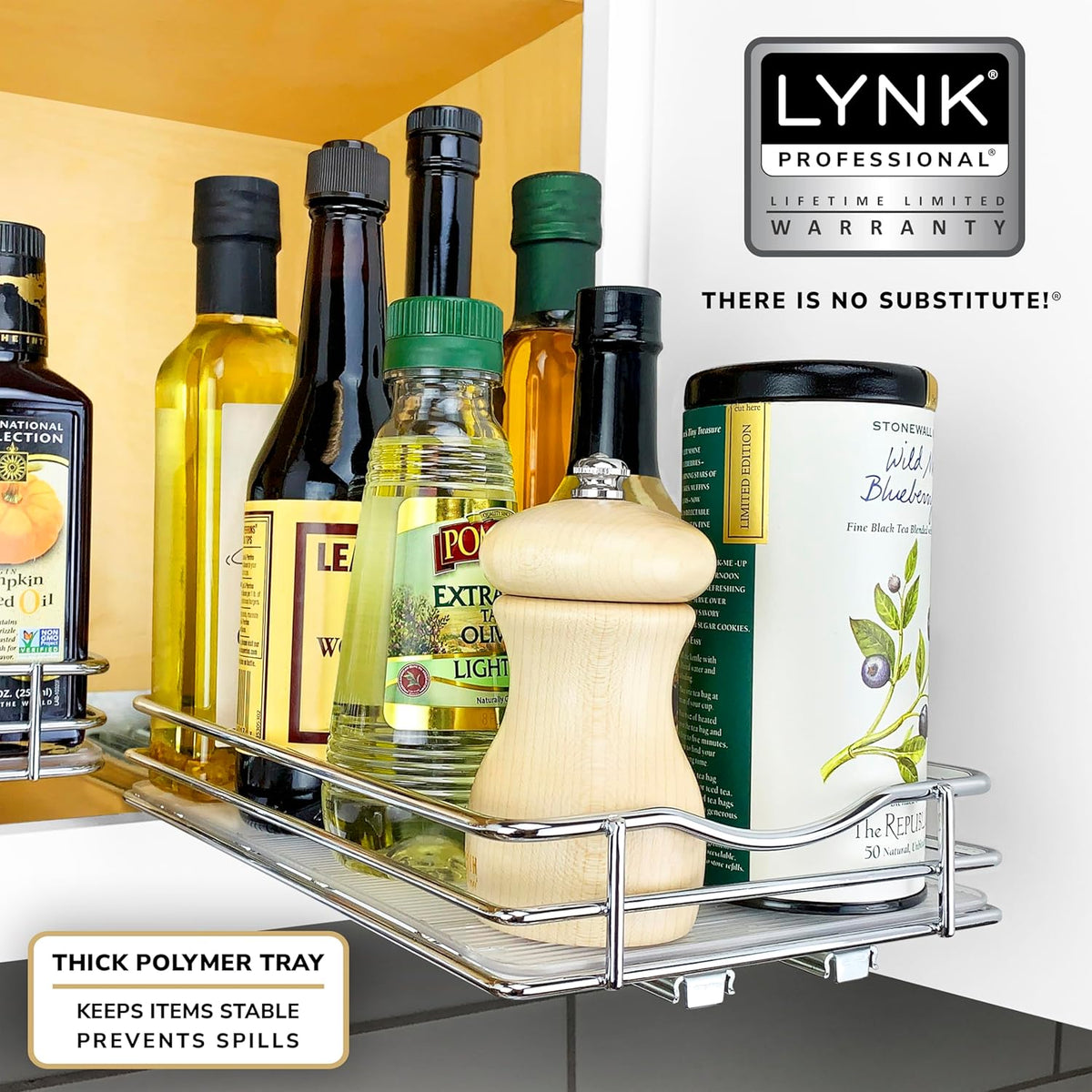 LYNK PROFESSIONAL® Pull Out Spice Rack Organizer for Inside Kitchen Cabinets - 6-1/4 inch Wide