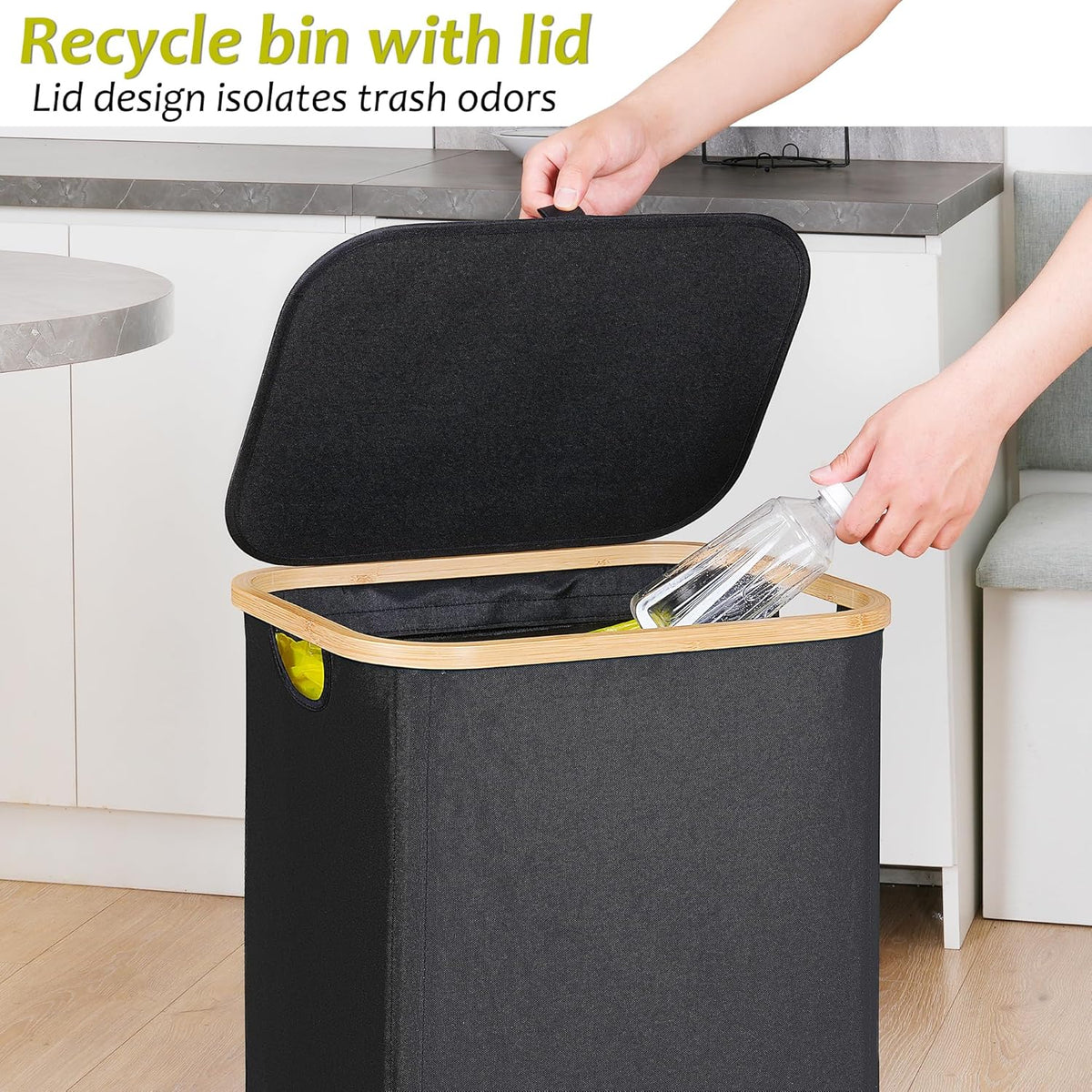 efluky Recycling Bin Holder 100L, 26 Gallon Trash Can with Lid, Garbage Bag Holder for Yellow Bags