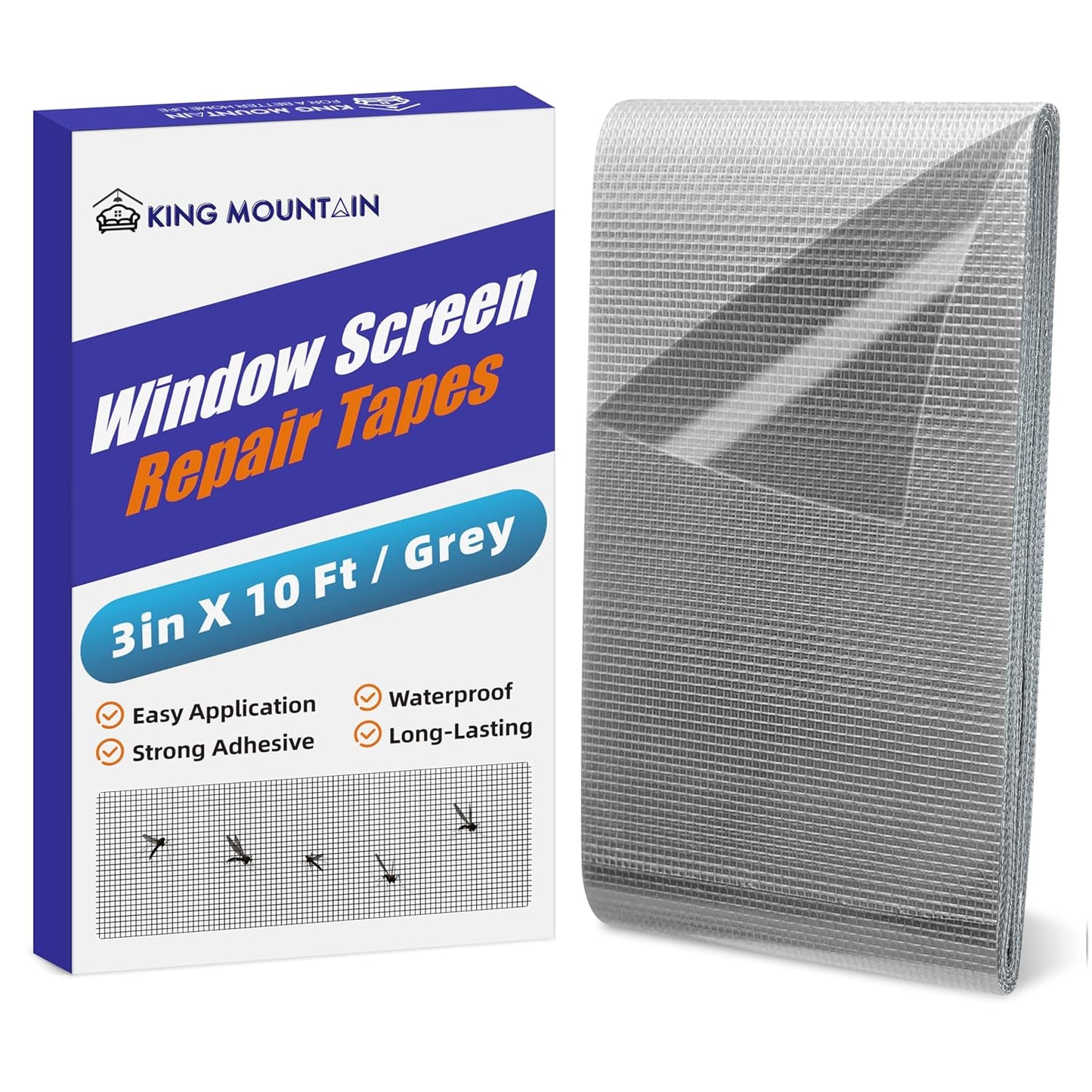 KING MOUNTAIN Grey Window Screen Repair Tape,3inX10FT Heavy Duty Screen Repair Kit for Window