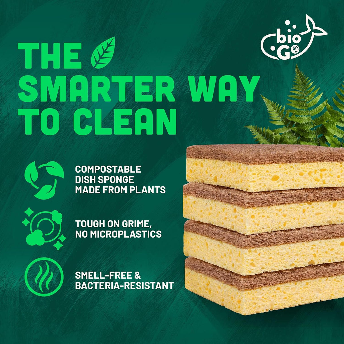bioGo 12 Pack Biodegradable Kitchen Sponges - Eco-Friendly, Compostable, Natural Cellulose Dish