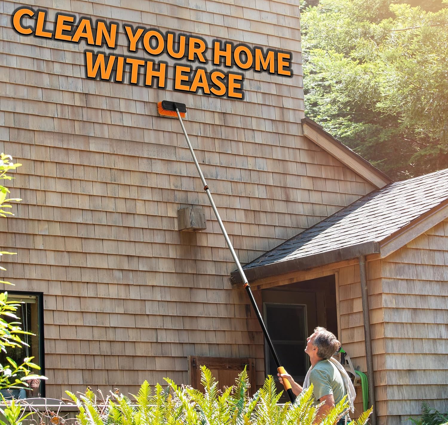 36 Foot High Reach Telescoping Duster Kit and Vinyl Siding Brushes with 5-30 ft Extension Pole //