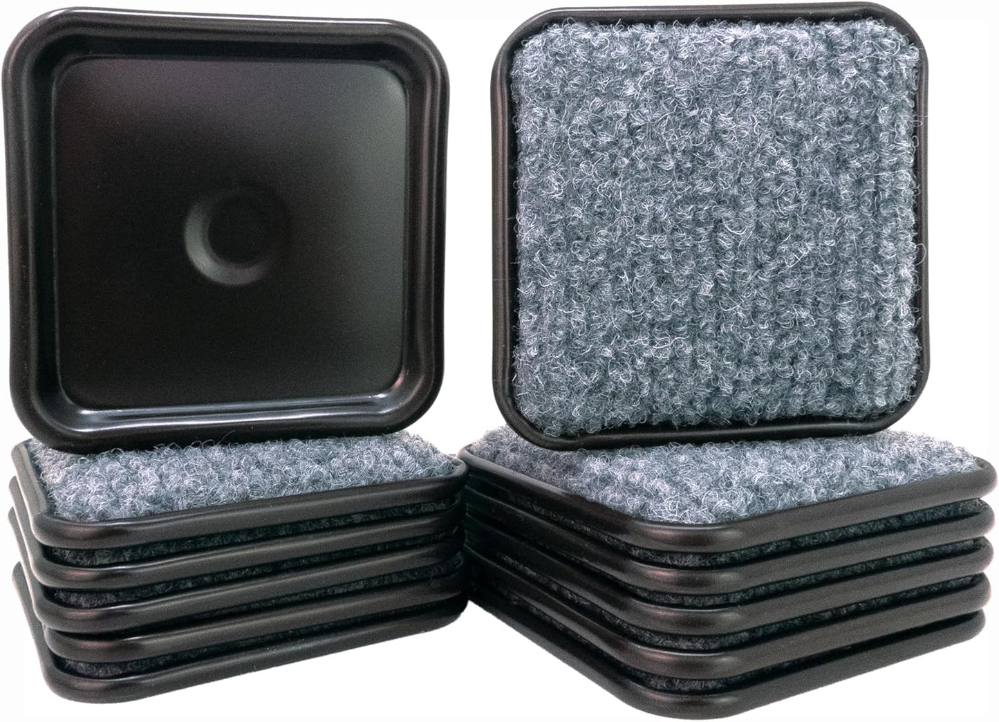 softtouch 1 3/4" Square Carpeted Bottom Furniture Caster Cups, Protect Hardwood Floors, Brown/Grey