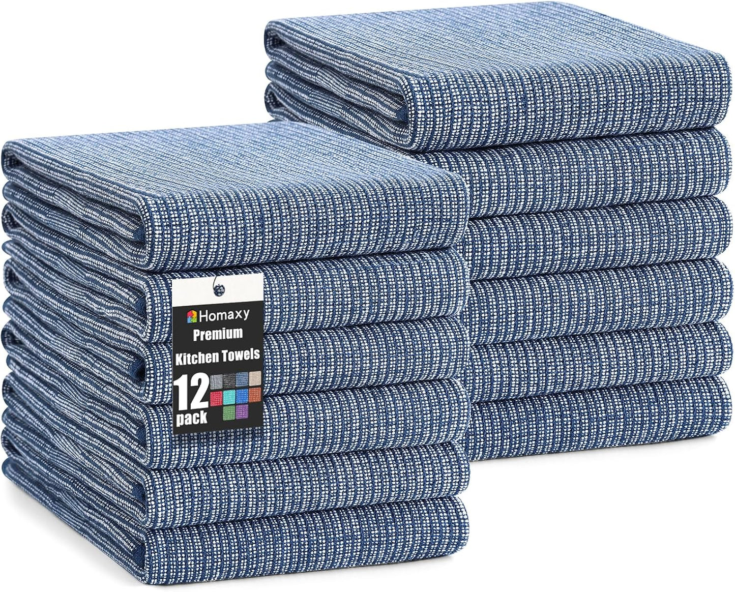 Homaxy Premium Kitchen Towels(18”x 28”, 12 Pack), Large Cotton Kitchen Hand Towels, Flat and Terry