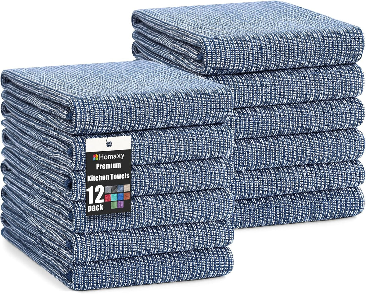 Homaxy Premium Kitchen Towels(18”x 28”, 12 Pack), Large Cotton Kitchen Hand Towels, Flat and Terry