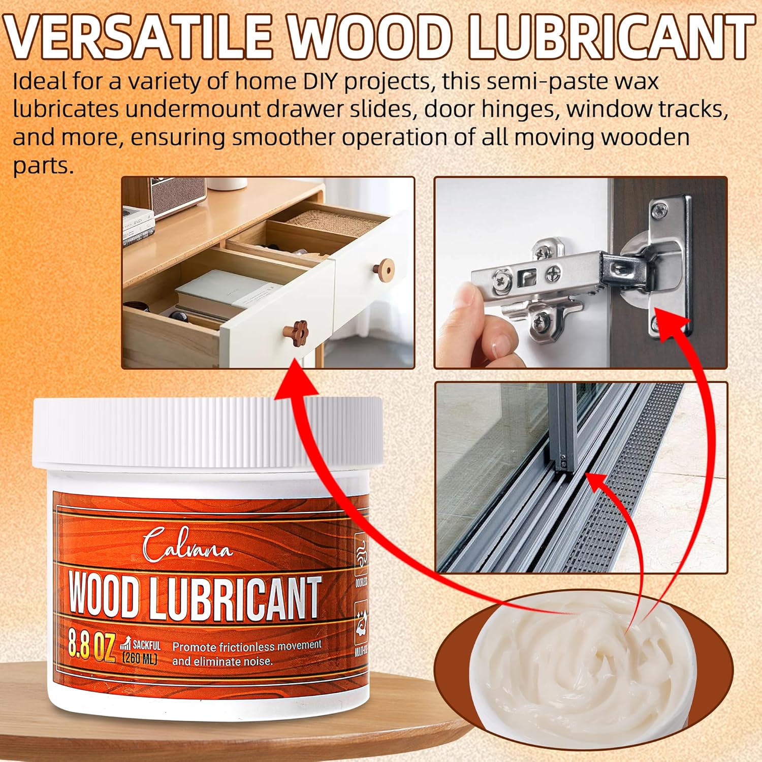 8.8oz Wood Wax for Home Projects,Door Hinge Lubricant,for Wood Drawer Slides,Sliding Glass