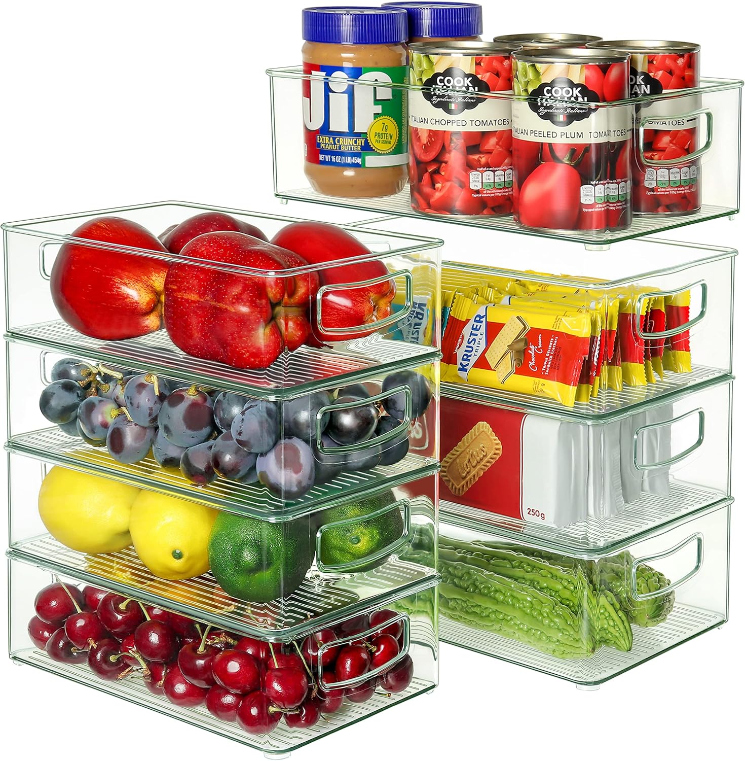 Set of 8 Clear Fridge Organizer Bins, Stackable Refrigerator Organizers and Storage for Fridge