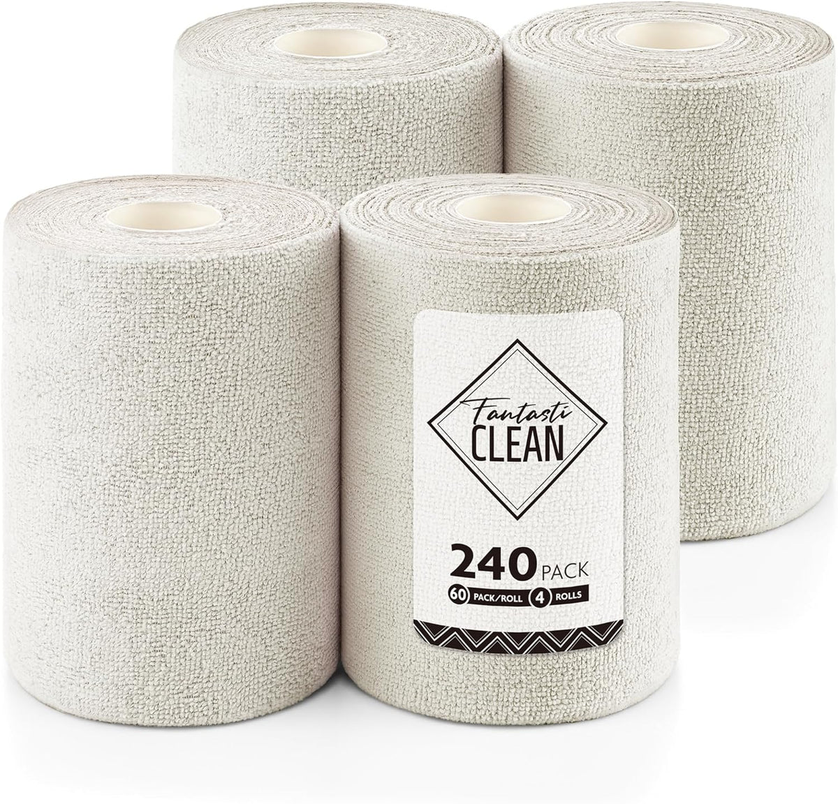 Fantasticlean Microfiber Cleaning Cloth Roll 4 Rolls 240 Pack, Tear Away Paperless Towels, 8" x 8"