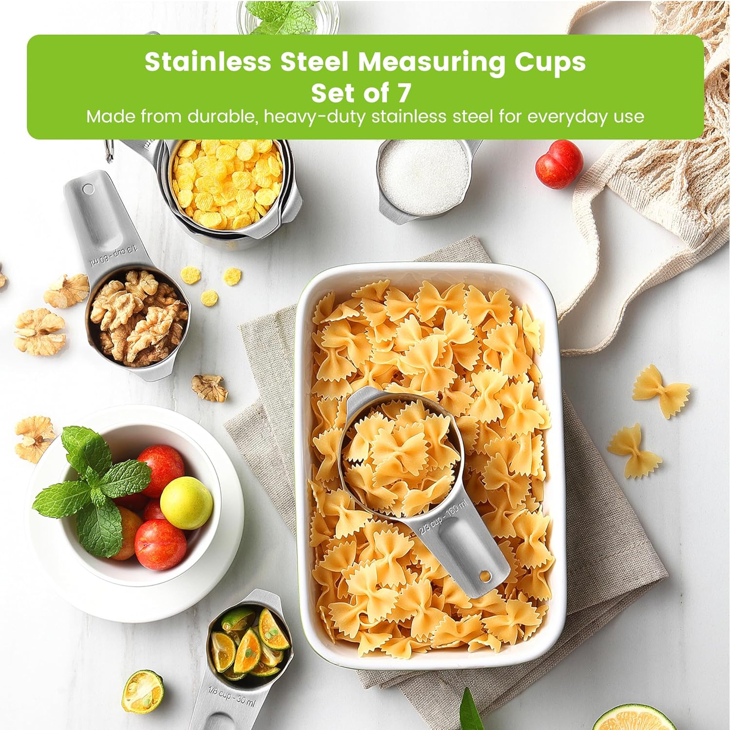 Spring Chef Stainless Steel Measuring Cups Set of 7 with Pour Spout - Nesting Kitchen Tools with