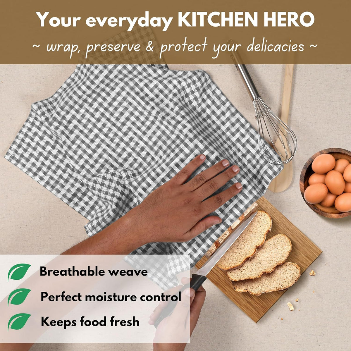 Native Fab 4 Pack Gingham Plaid Kitchen Towels 16"x26" - 100% Cotton Absorbent Washable Tea Towels