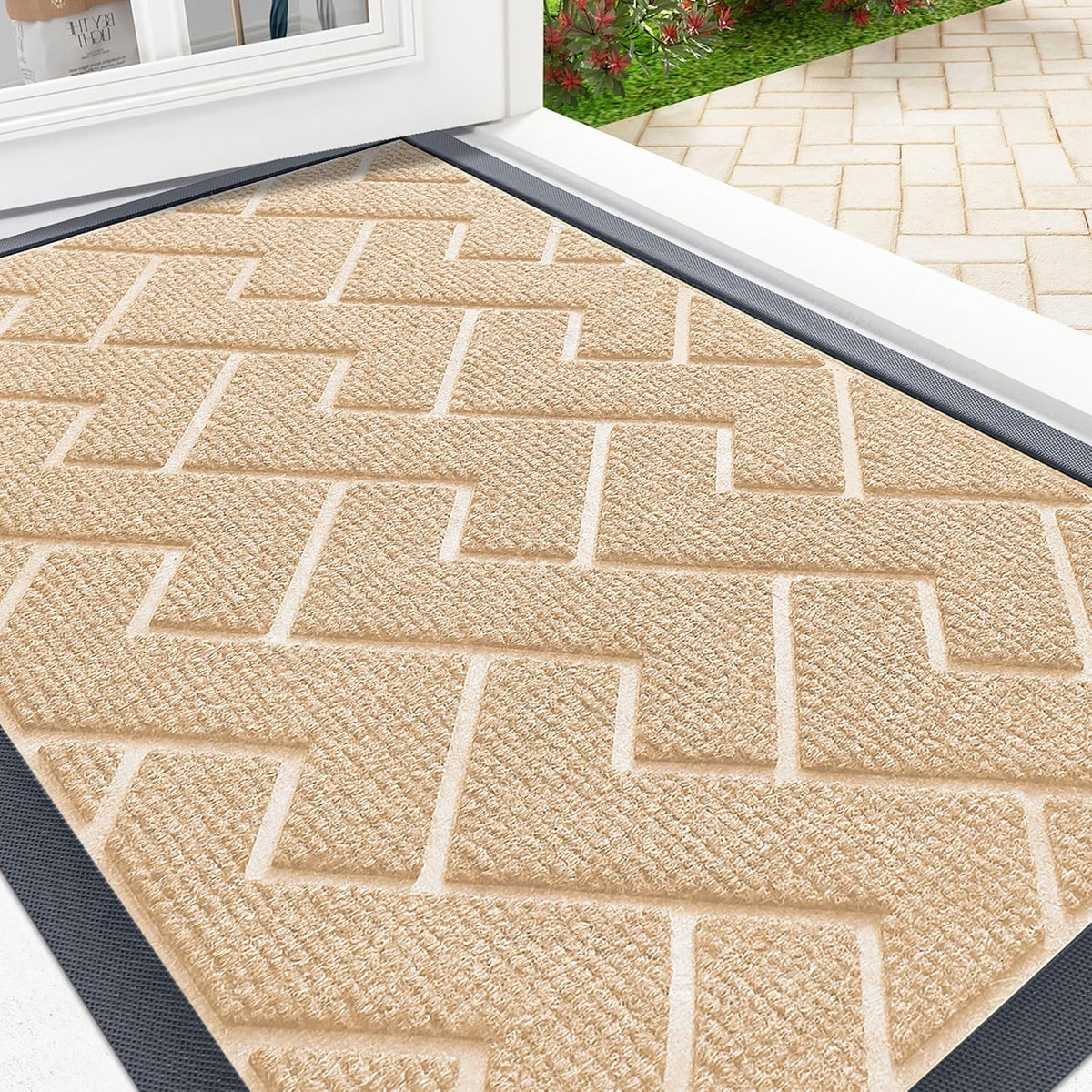 OLANLY Front Door Mat Indoor Outdoor Entrance, Waterproof All-Season, All-Weather Doormat, Sturdy
