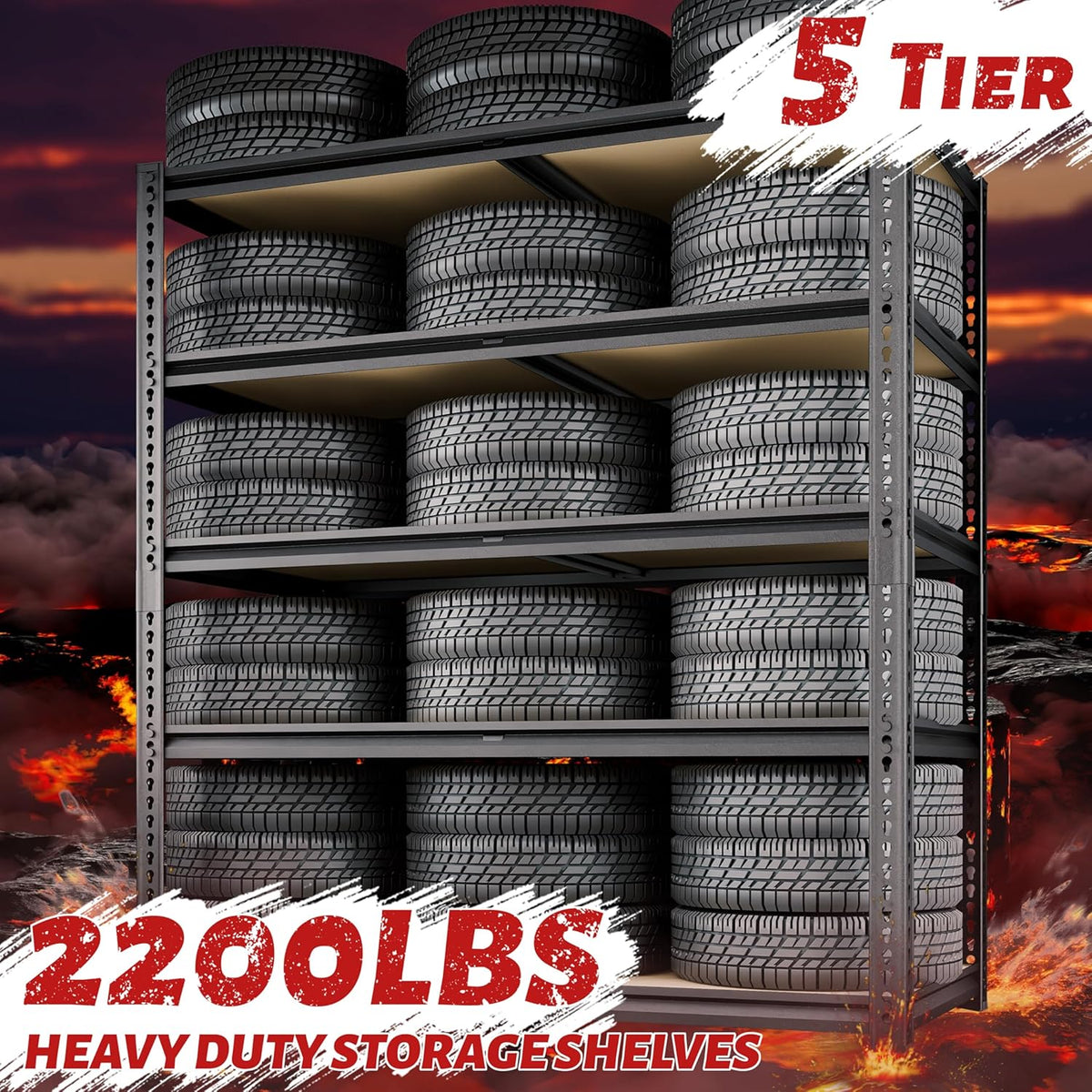 72"H Storage Shelves heavy duty, 2200LBS Garage Shelving, 5 Tier Metal Shelving Unit Adjustable
