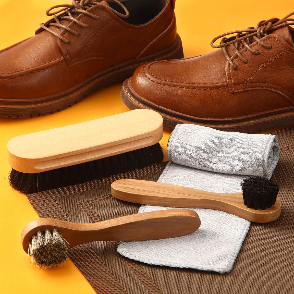 4 Pcs Horsehair Shine Shoes Brush Kit Polish Dauber Applicators Cleaning Leather Shoes Boots Care