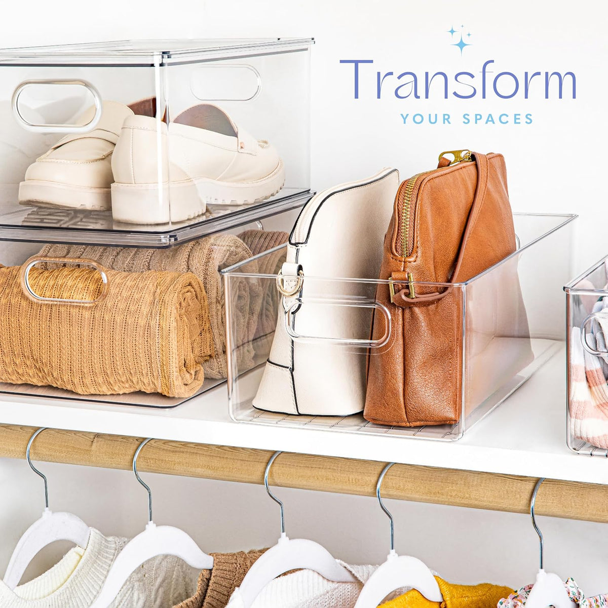 Plastic Food Storage 2 Pack Clear Container Bin with Handles for Organizing Kitchen, Pantry