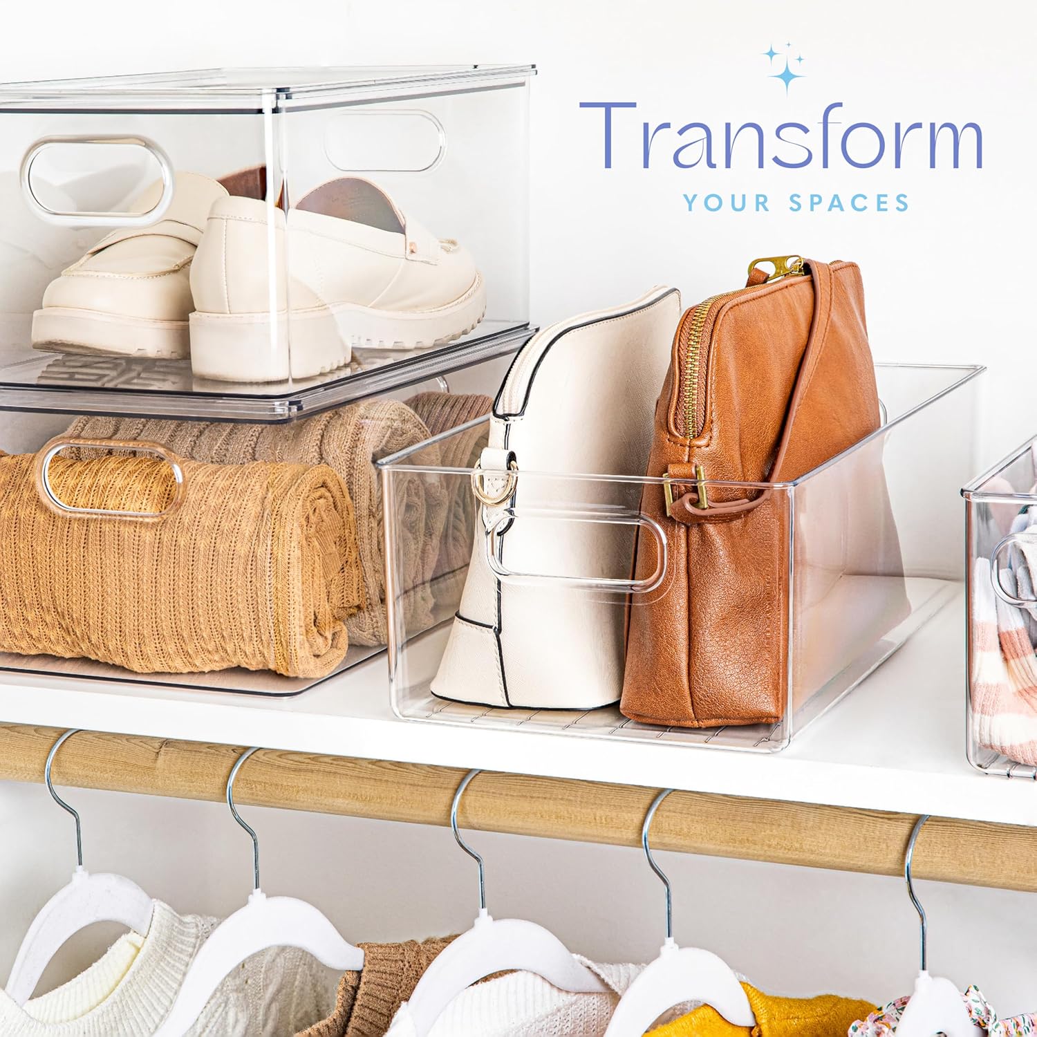 Plastic Food Storage 8 Pack Clear Container Bin with Handles for Organizing Kitchen, Pantry