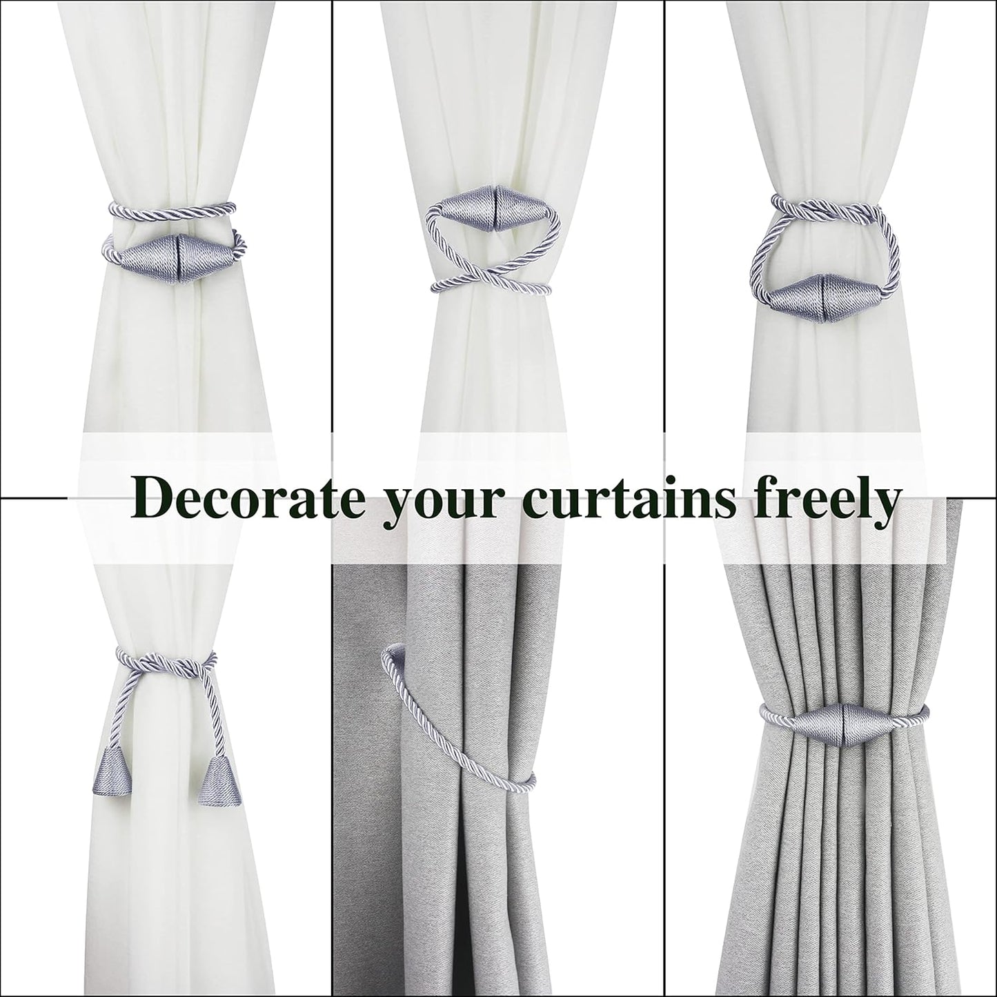 4 Pack Magnetic Curtain Tiebacks Rope Modern Handmade Curtain Tie Backs Decorative Drapes Weave