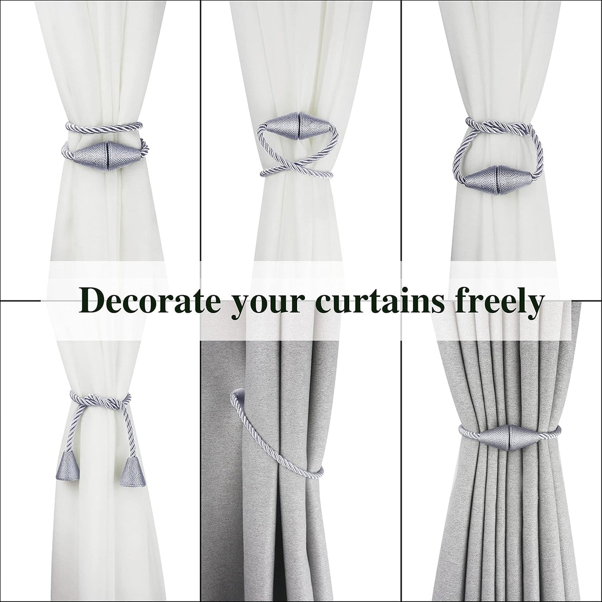 6 Pack Magnetic Curtain Tiebacks Rope Modern Handmade Curtain Tie Backs Decorative Drapes Weave