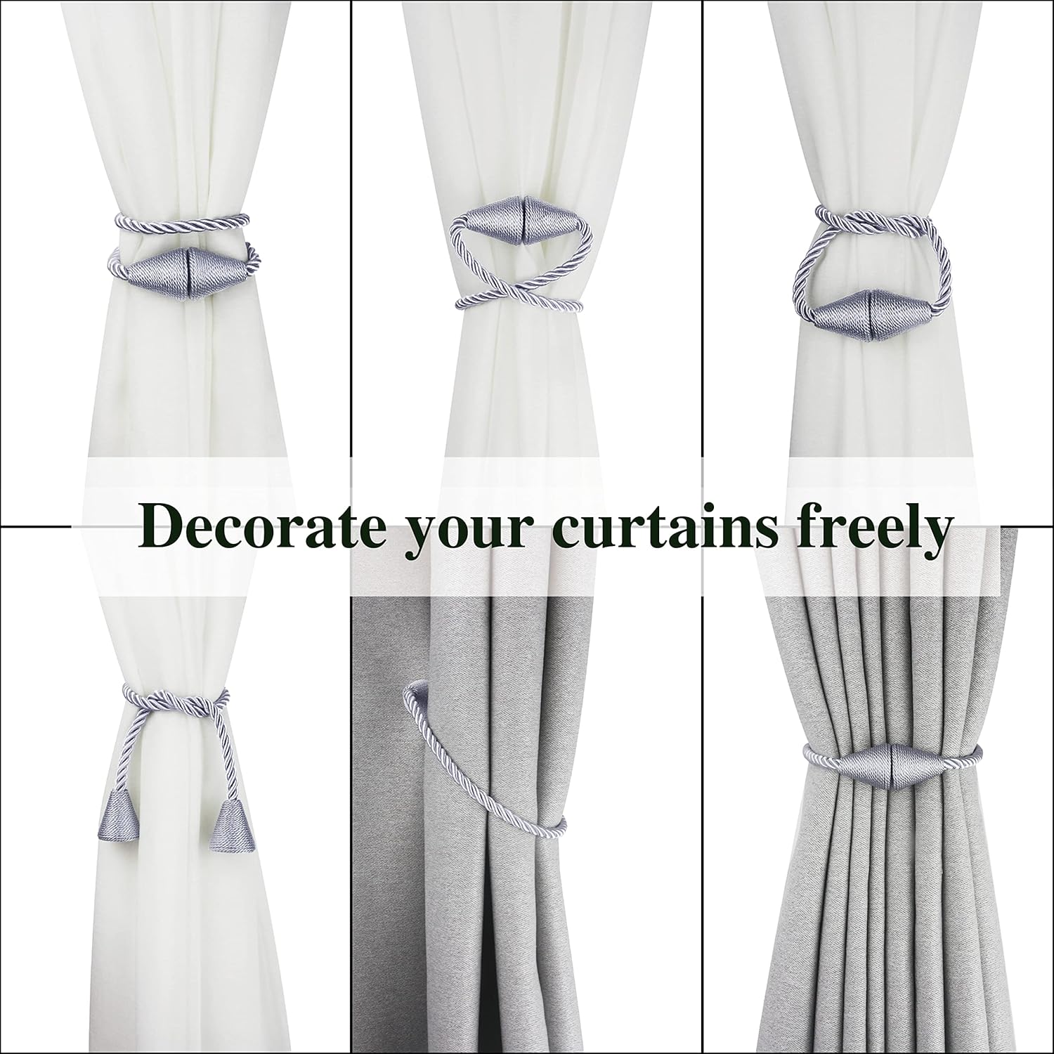2 Pack Magnetic Curtain Tiebacks Rope Modern Handmade Curtain Tie Backs Decorative Drapes Weave