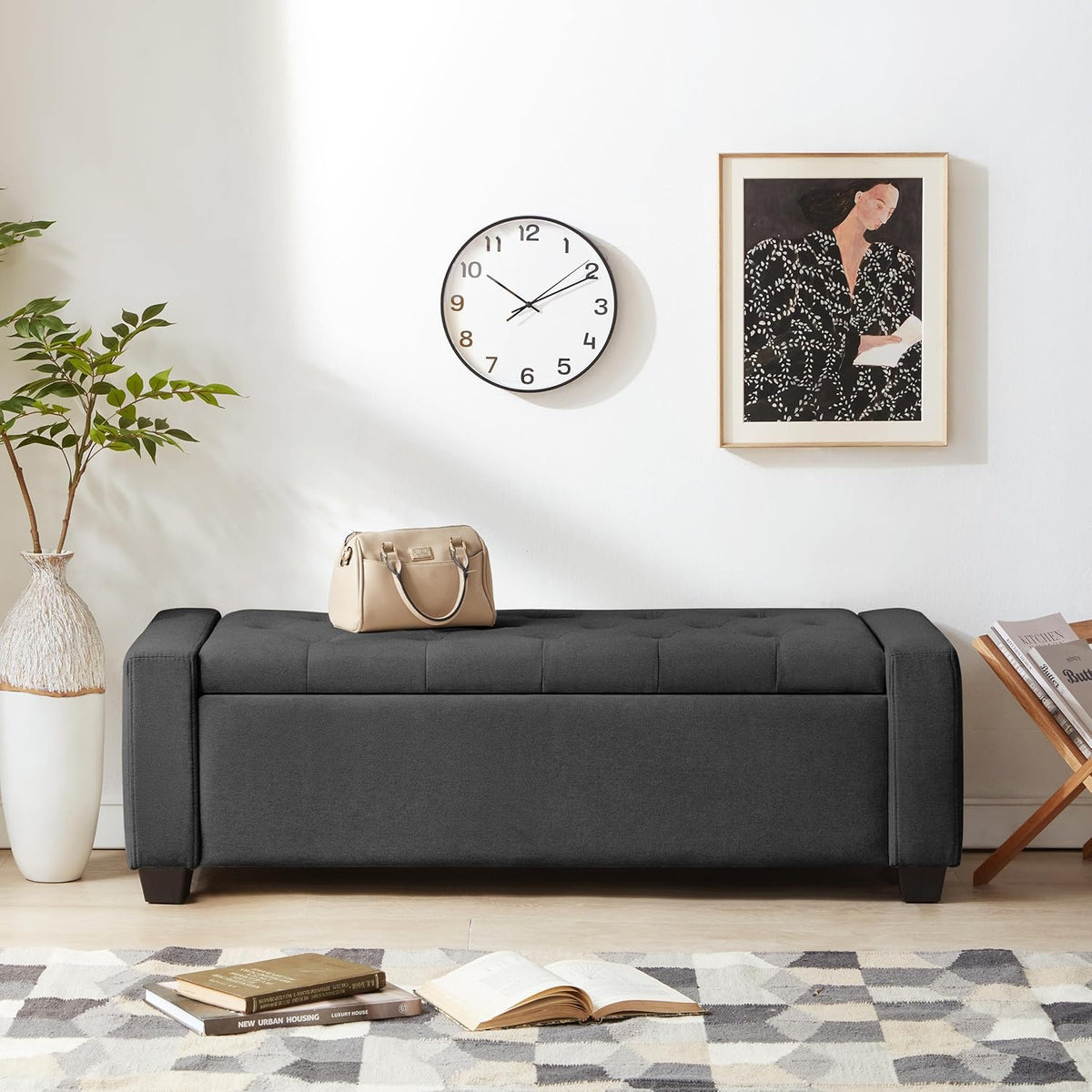 48" Ottoman with Storage, Soft Storage Ottoman Bench for Bedroom, Tufted Upholstered Window
