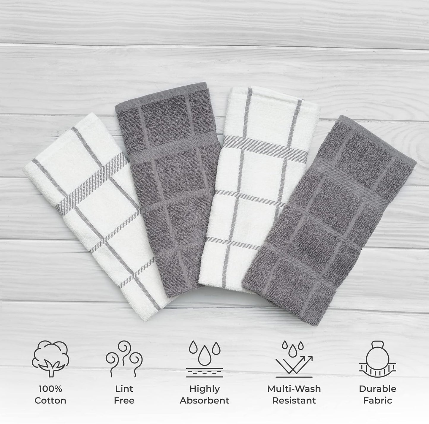 100% Cotton Terry Dish Cloth & Dish Towel, 6 Pack, Super Soft and Absorbent Kitchen Towels, Perfect