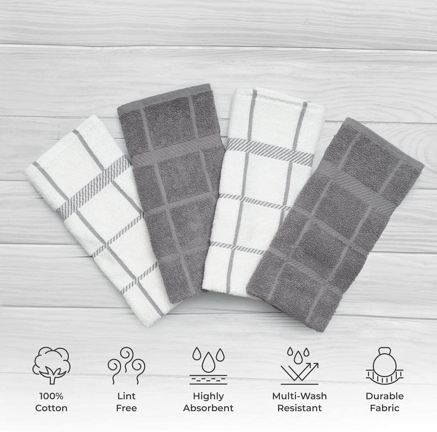 100% Cotton Terry Dish Cloth & Dish Towel, 6 Pack, Super Soft and Absorbent Kitchen Towels, Perfect